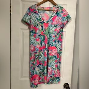 Lilly Pulitzer dress with pom pom detail. Size large.